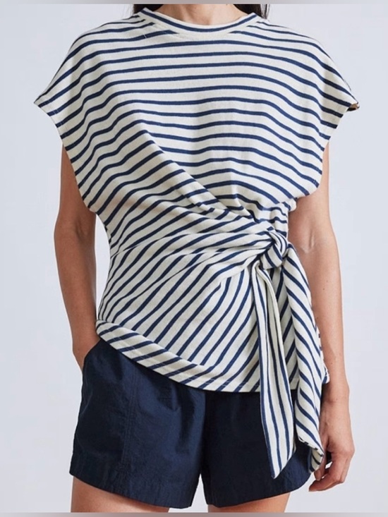 Apiece Apart Tops - Apiece Apart Navy Striped Nina Cinched Top
